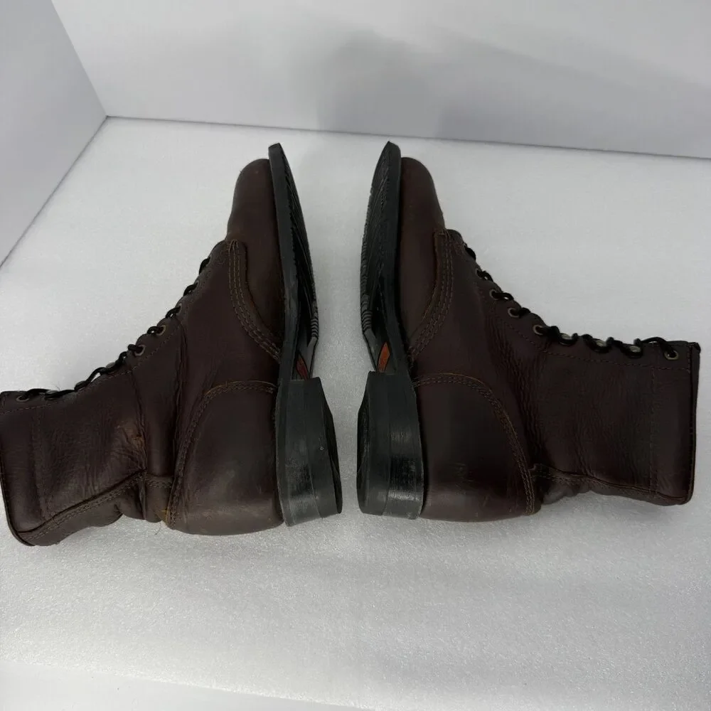 Double H Boots Men 7 Brown Leather Lacer Western Work USA Made Oil Resistant